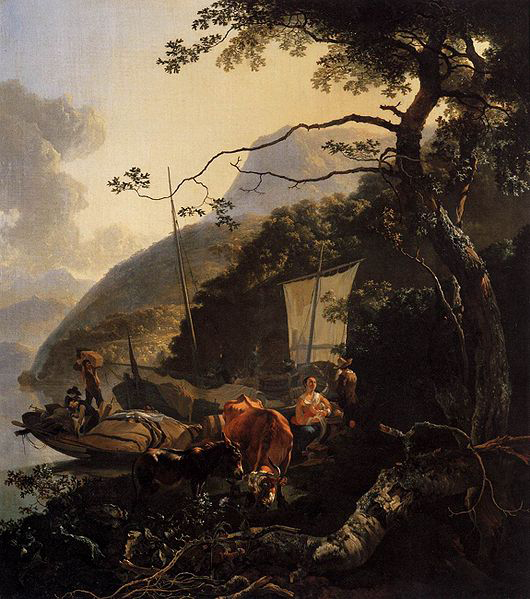 Adam Pijnacker Boatmen Moored on the Shore of an Italian Lake